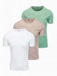 Zestaw męskich koszulek bawełnianych BASIC z okrągłym dekoltem – szarozielony/biały/beżowy V14 OM-TSBS-0232 - XXL. Zielone t-shirty męskie Ombre Clothing, l, bez wzorów, z bawełny, bez kołnierzyka, bez ramiączek. Za 89.99 zł.