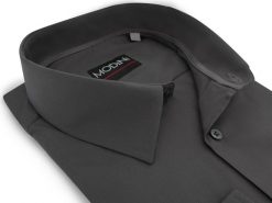 Grafitowa gładka koszula męska MODINI A66A. Szare koszule męskie Modini Moda Męska, m, bez wzorów, z bawełny, bez kołnierzyka, bez ramiączek. W wyprzedaży za 157.50 zł.