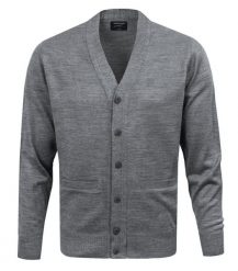 Męski Sweter Wełniany na Guziki - Kardigan - Pako Jeans - Popielaty. Szare kardigany męskie Pako Jeans, l, bez wzorów, z jeansu, bez ramiączek. Za 225.00 zł.