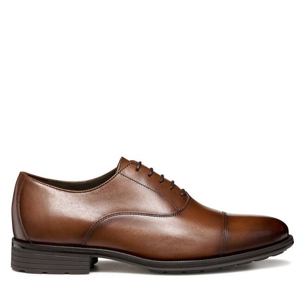 Półbuty Geox. Brązowe eleganckie półbuty męskie Geox, wizytowe, bez obcasa, bez zapięcia. Za 509.99 zł.