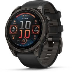 Smartwatch Garmin Inteligentny zegarek Fenix 8 – 47 mm, AMOLED Sapphire, Titan DLC w kolorze szarego węgla z silikonowym pasek w kolorze czarno-szarym. Czarne zegarki smartwatch Garmin. Za 3,549.80 zł.