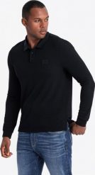 Ombre Strukturalny męski longsleeve polo z naszywką czarny V1 OM-POLS-0131 XL. Czarne koszulki polo męskie Ombre, m, z aplikacjami, bez kołnierzyka, bez ramiączek. Za 139.99 zł.