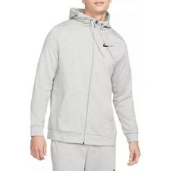Bluza Męska Rozpinana z Kapturem Nike Dri-FIT Full Zip. Szare bluzy rozpinane męskie Nike, m, bez wzorów, casualowe, bez ramiączek, z kapturem. Za 276.30 zł.