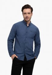 Niebieska koszula, Regular Fit, K-BRIZO. Niebieskie koszule męskie Volcano, m, bez wzorów, z bawełny, bez kołnierzyka, bez ramiączek. Za 139.99 zł.
