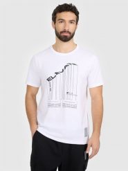 4F T-shirt regular z nadrukiem męski - biały M. Białe t-shirty męskie 4f, m, bez wzorów, z bawełny, bez kołnierzyka, bez ramiączek. Za 69.99 zł.