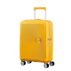 Walizka turystyczna Soundbox Spinner 55 TSA EXP 35,5L. Żółte walizki męskie American Tourister, bez wzorów. W wyprzedaży za 654.80 zł.