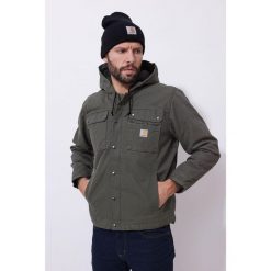 Kurtka turystyczna męska Carhartt Washed Duck Sherpa Utility ocieplana. Zielone kurtki męskie Carhartt, l, bez wzorów, sportowe, bez ramiączek, bez kaptura. Za 822.00 zł.