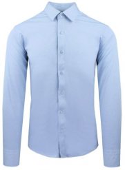 Elegancka Koszula z Dzianinowej Tkaniny - Prosty Krój - Błękitna. Niebieskie koszule męskie Pazzani, bez wzorów, z bawełny, bez kołnierzyka, bez ramiączek. Za 199.00 zł.