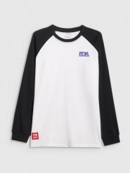 4F Longsleeve oversize męski - biały S. Białe koszulki męskie z długim rękawem 4f, m, z aplikacjami, bez kołnierzyka, bez ramiączek. Za 99.99 zł.