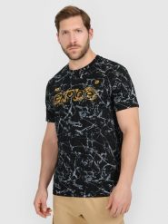 4F T-shirt regular z nadrukiem męski - czarny M. Czarne t-shirty męskie 4f, m, bez wzorów, z bawełny, bez kołnierzyka, bez ramiączek. Za 79.99 zł.