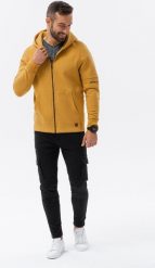 Ombre Bluza męska rozpinana hoodie z nadrukami - musztardowa V2 B1423 M. Bluzy rozpinane męskie Ombre, m, bez wzorów, bez ramiączek, bez kaptura. Za 69.99 zł.