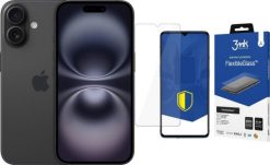 Smartfon Apple iPhone 16 128GB Black (MYE73) + FlexibleGlass. Czarne smartfony Apple. Za 3,580.00 zł.