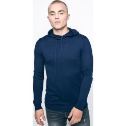 Guess Jeans - Sweter. Niebieskie swetry męskie Guess Jeans, z aplikacjami, z bawełny, z kapturem. W wyprzedaży za 139.90 zł.