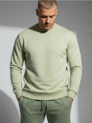 Bluza crewneck z domieszką bawełny - zielony. Zielone bluzy nierozpinane męskie Sinsay, l, bez wzorów, z bawełny, bez ramiączek, bez kaptura. Za 29.99 zł.