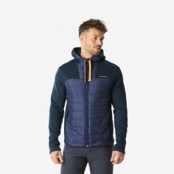 Bluza turystyczna męska z kapturem Quechua NH100 hybrydowa. Niebieskie bluzy rozpinane męskie QUECHUA, l, bez wzorów, z dzianiny, sportowe, bez ramiączek, z kapturem. W wyprzedaży za 99.99 zł.