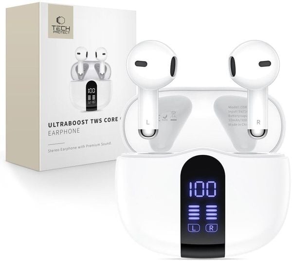TECH-PROTECT ULTRABOOST TWS EARPHONE CORE G2 WHITE. Białe słuchawki bluetooth TECH-PROTECT. Za 50.77 zł.