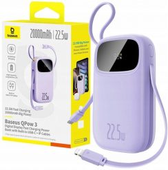 Powerbank Baseus Powerbank EnerFill FC21 Qpow 3 20000mAh 22.5W z wyświetlaczem cyfrowym z dołączonym kablem - fioletowy. Fioletowe powerbanki Baseus. Za 92.87 zł.