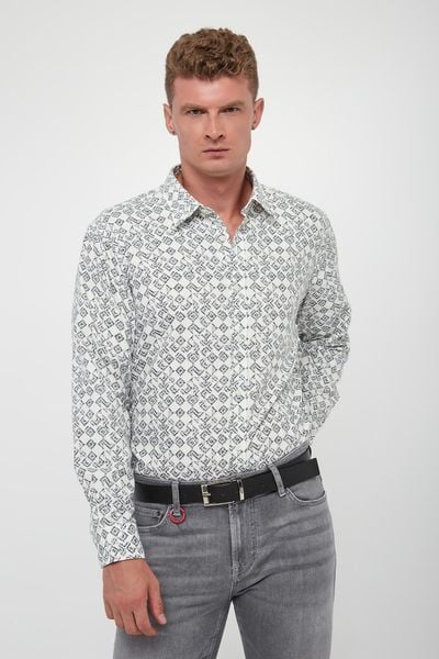 Koszula męska z wzorem Hanson3-W JOOP! JEANS. Koszule męskie JOOP! Jeans, m, bez wzorów, z jeansu, bez kołnierzyka, bez ramiączek. W wyprzedaży za 321.30 zł.