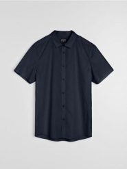 Koszula z krótkim rękawem - granatowy. Niebieskie koszule męskie Sinsay, l, bez wzorów, bez kołnierzyka, bez ramiączek. Za 29.99 zł.