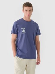 4F T-shirt regular z nadrukiem męski - niebieski XXL. Niebieskie t-shirty męskie 4f, m, bez wzorów, z bawełny, bez kołnierzyka, bez ramiączek. W wyprzedaży za 29.99 zł.
