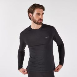 Koszulka do biegania z długim rękawem męska Kiprun Run 500. Czarne bielizna termoaktywna męska KIPRUN, l, bez wzorów, z materiału, bez ramiączek, do biegania. Za 99.99 zł.
