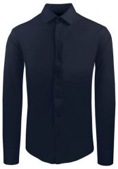 Elegancka Koszula z Dzianinowej Tkaniny - Prosty Krój - Granatowa. Niebieskie koszule męskie Pazzani, bez wzorów, z bawełny, bez kołnierzyka, bez ramiączek. Za 199.00 zł.