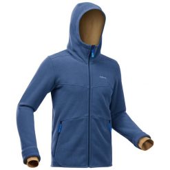 Polar turystyczny - SH100 Ultra-Warm - męski. Niebieskie bluzy z polaru męskie QUECHUA, m, bez wzorów, z dzianiny, sportowe, bez ramiączek, z kapturem. W wyprzedaży za 99.99 zł.