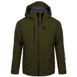 Kurtka turystyczna typu hardshell wodoodporna męska H07. Zielone kurtki męskie GUGGEN MOUNTAIN, m, bez wzorów, z hardshellu, sportowe, bez ramiączek, bez kaptura. W wyprzedaży za 929.03 zł.