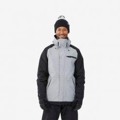 Kurtka snowboardowa męska Dreamscape SNB 100. Szare kurtki narciarskie i snowboardowe męskie DREAMSCAPE, na zimę, m, bez wzorów, z materiału, bez kaptura, narciarskie. Za 249.99 zł.