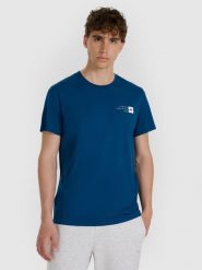 4F T-shirt regular z nadrukiem męski - turkusowy XL. Niebieskie t-shirty sportowe męskie 4f, m, bez wzorów, z bawełny, klasyczne, bez ramiączek. Za 49.99 zł.