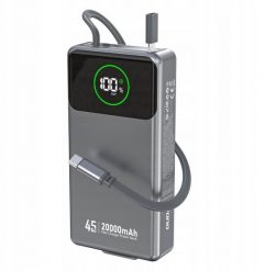 Powerbank Dudao K31 Pro 45W 20000mAh z wbudowanym zwijanym kablem USB-C - szary. Szare powerbanki Dudao. Za 116.10 zł.