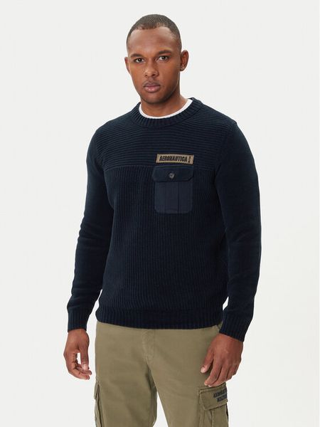 Aeronautica Militare Sweter 252MA1573UL00539 Granatowy Regular Fit. Niebieskie kardigany męskie Aeronautica Militare, m, bez wzorów, z bawełny, bez ramiączek. Za 639.99 zł.
