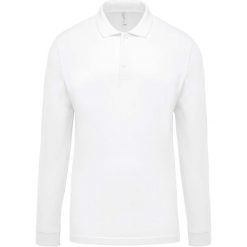 Koszulka polo z długim rękawem Kariban blanc. Białe koszulki polo męskie KARIBAN, m, bez wzorów, z żakardem, bez kołnierzyka, bez ramiączek. Za 113.00 zł.
