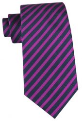 Klasyczny Krawat Klubowy - Alties - Drobny Prążek, Fuksja i Granat. Czerwone krawaty i muchy męskie Alties, bez wzorów, z tkaniny, eleganckie. Za 49.00 zł.