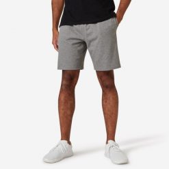 Spodenki fitness męskie Domyos. Szare szorty sportowe męskie DOMYOS, bez wzorów, z bawełny, sportowe. Za 49.99 zł.