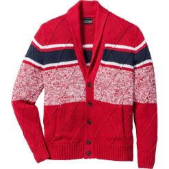 Sweter rozpinany z szalowym kołnierzem Regular Fit bonprix czerwono-ciemnoniebiesko-biały. Kardigany męskie marki bonprix. Za 54.99 zł.