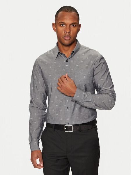 Guess Koszula M5RH05 WFXX1 Szary Regular Fit. Szare koszule męskie Guess, m, z aplikacjami, z syntetyku, bez kołnierzyka, bez ramiączek. Za 239.99 zł.