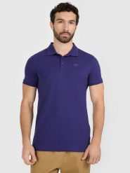 4F Koszulka polo regular męska - granatowa XL. Niebieskie koszulki polo męskie 4f, m, bez wzorów, z bawełny, klasyczne, bez kołnierzyka, bez ramiączek. W wyprzedaży za 59.99 zł.