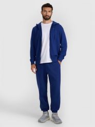 4F Spodnie dresowe joggery męskie - granatowe XXL. Niebieskie spodnie na co dzień męskie 4f, bez wzorów, z bawełny, sportowe. Za 149.99 zł.