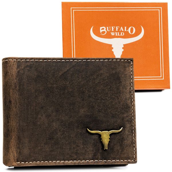 Portfel męski Buffalo Wild RM-05-BAW brązowy. Brązowe portfele męskie BUFFALO WILD, bez wzorów, z nubiku. Za 59.99 zł.