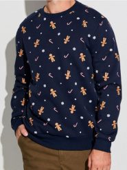Bluza z motywem świątecznym - granatowy. Niebieskie bluzy nierozpinane męskie Sinsay, l, bez wzorów, wizytowe, bez ramiączek, bez kaptura. Za 39.99 zł.