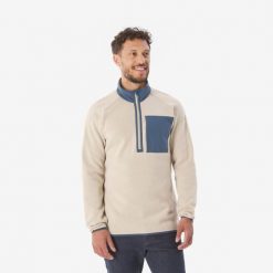 Sweter turystyczny męski Quechua NH500. Brązowe swetry męskie QUECHUA, bez wzorów, z bawełny, sportowe, bez kołnierzyka, bez ramiączek. Za 129.99 zł.