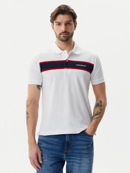 Guess Jeans Polo M5GP29 KCJV1 Biały Regular Fit. Białe koszulki polo męskie Guess Jeans, m, z aplikacjami, z bawełny, bez kołnierzyka, bez ramiączek. Za 169.99 zł.