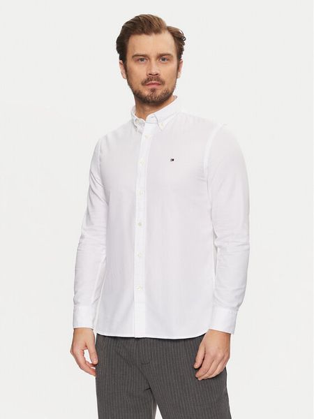 Tommy Hilfiger Koszula Flex Dobby MW0MW37578 Biały Slim Fit. Białe koszule męskie Tommy Hilfiger, m, bez wzorów, z bawełny, bez kołnierzyka, bez ramiączek. Za 229.99 zł.