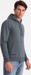 Ombre Bawełniana bluza męska dresowa kangurka z kapturem BASIC grafitowa V11 OM-SSBN-0161 XXL. Szare bluzy nierozpinane męskie Ombre, m, bez wzorów, z bawełny, bez ramiączek, z kapturem. Za 169.99 zł.