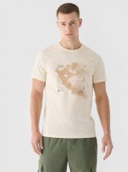 4F T-shirt regular z nadrukiem męski - beżowy XL. Brązowe t-shirty męskie 4f, m, bez wzorów, z bawełny, bez kołnierzyka, bez ramiączek. W wyprzedaży za 39.99 zł.