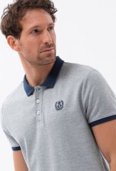 Ombre Męska koszulka polo z kolorowymi akcentami szary melanż V1 OM-POSS-0105 S. Szare koszulki polo męskie Ombre, m, bez wzorów, bez kołnierzyka, bez ramiączek. Za 89.99 zł.
