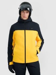 4F Kurtka narciarska membrana 5000 męska - żółta L. Żółte kurtki narciarskie i snowboardowe męskie 4f, na zimę, l, bez wzorów, z tkaniny, bez kaptura, narciarskie. Za 349.99 zł.