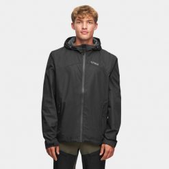 Kurtka trekkingowa przeciwdeszczowa męska Alpinus 2-warstwowa Paterno. Czarne kurtki męskie Alpinus, m, bez wzorów, sportowe, bez ramiączek, bez kaptura. Za 379.00 zł.
