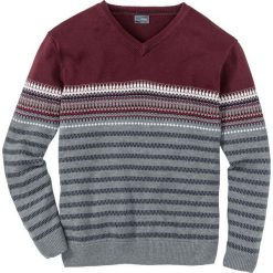 Sweter w graficzny wzór, z dekoltem w serek, Regular Fit bonprix szary melanż - czerwony rubinowy. Swetry męskie marki bonprix. Za 59.99 zł.